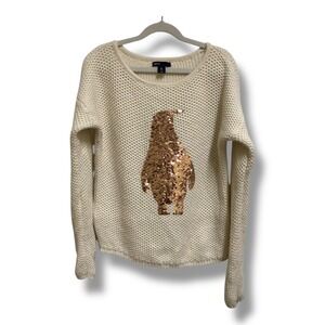 GapKids Girls XL 12 Cream Chunky Knit Sequin Penguin‎ Pullover Sweater Copper